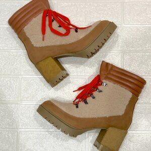AEROSOLES Shearling Nubuck Leather Heel Boots Booties Sz 6.5 Multicolor SW23